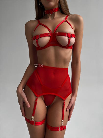 Flame – rødt 4-delt lingeriesett